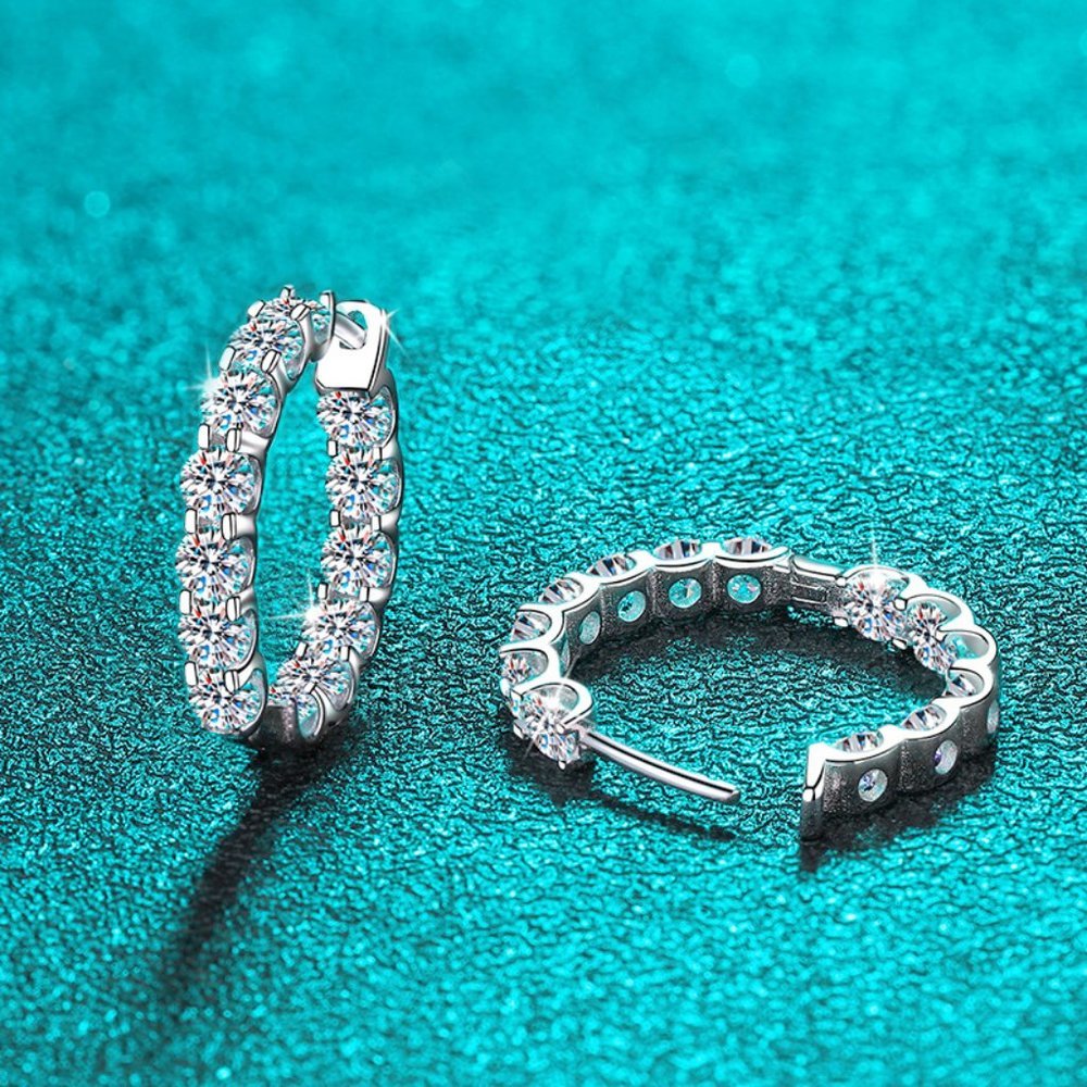 Certified 2.6 ct. t.w. Moissanite Diamond Inside Out Hoop Earrings NEW - Picture 4 of 14